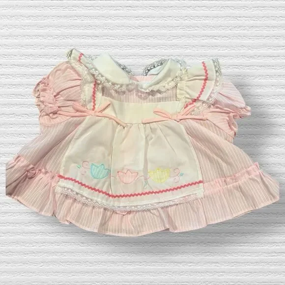 Vintage Cradle Togs Apron Dress With Bloomers Tulips Pink Size 0-6 Months 80s